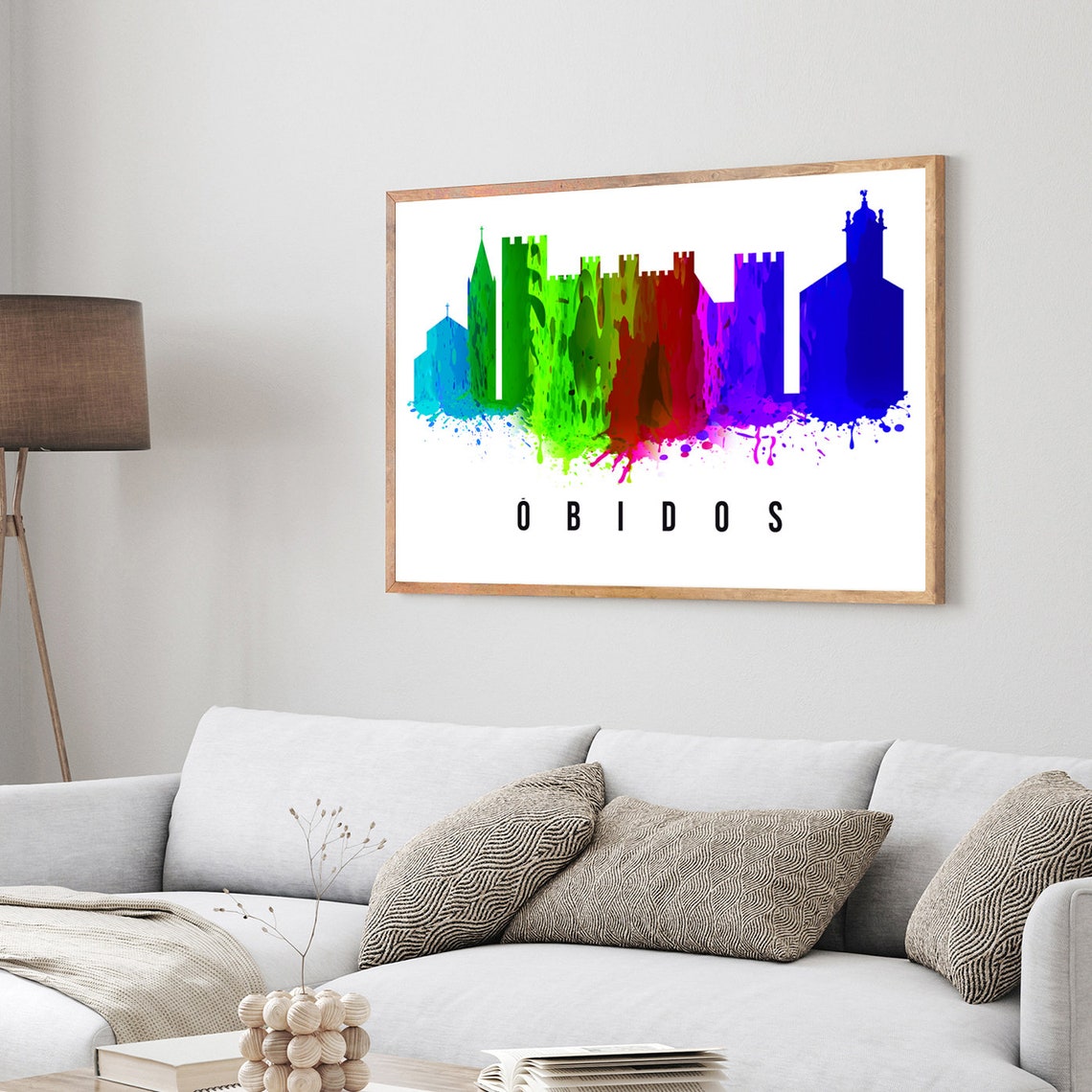 Obidos Portugal Rainbow Watercolor Skyline Medieval Walls Poster - Image 3