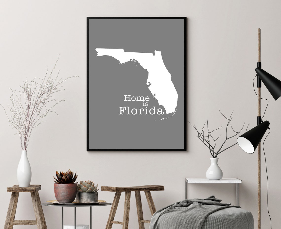 Florida Home Is Florida White Silhouette Gray Minimalist Map Wall Art - Image 3