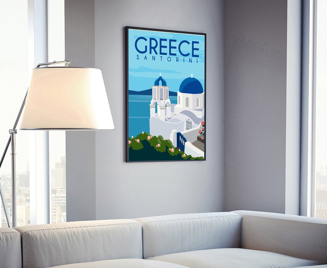 Santorini Greece Blue Domes Oia Church Caldera Retro Travel Poster - Image 4