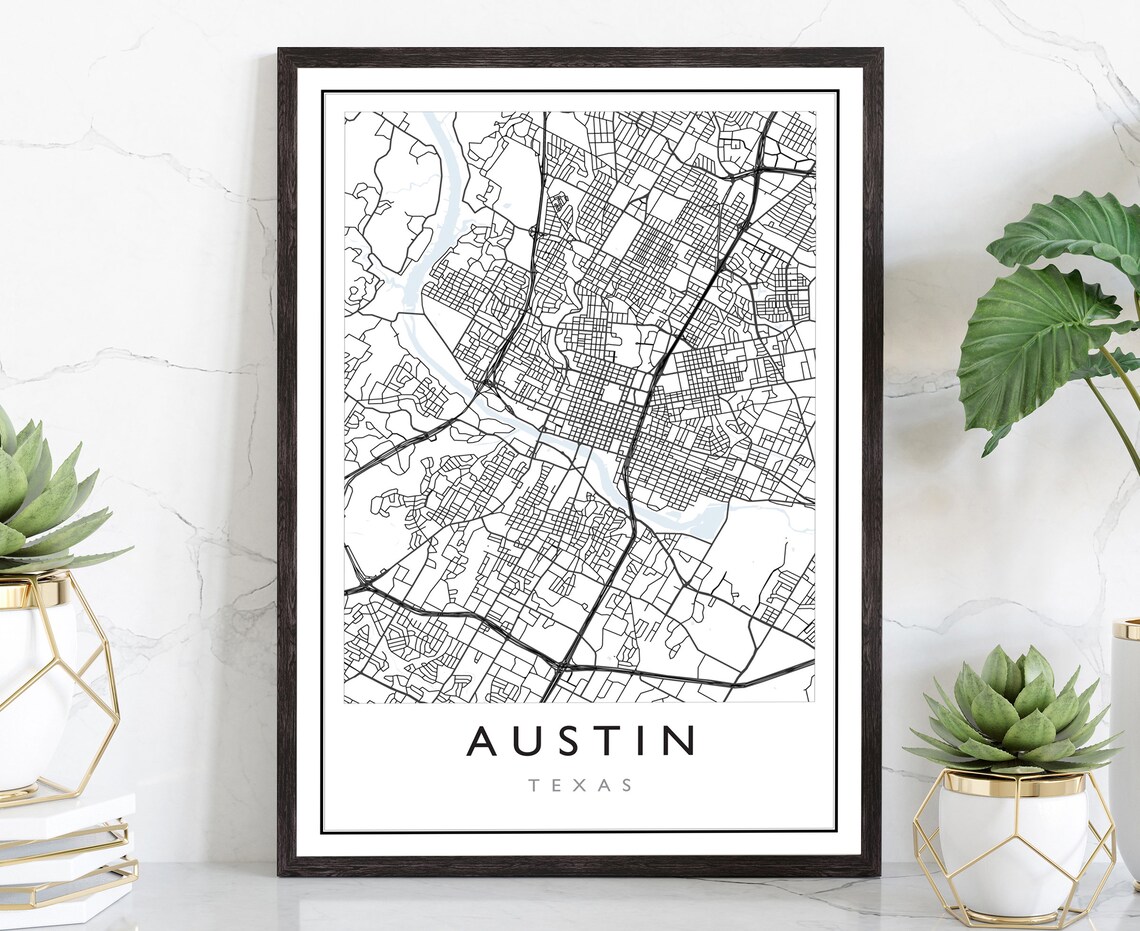 Austin Texas Street Map Minimalist Black White City Map Poster