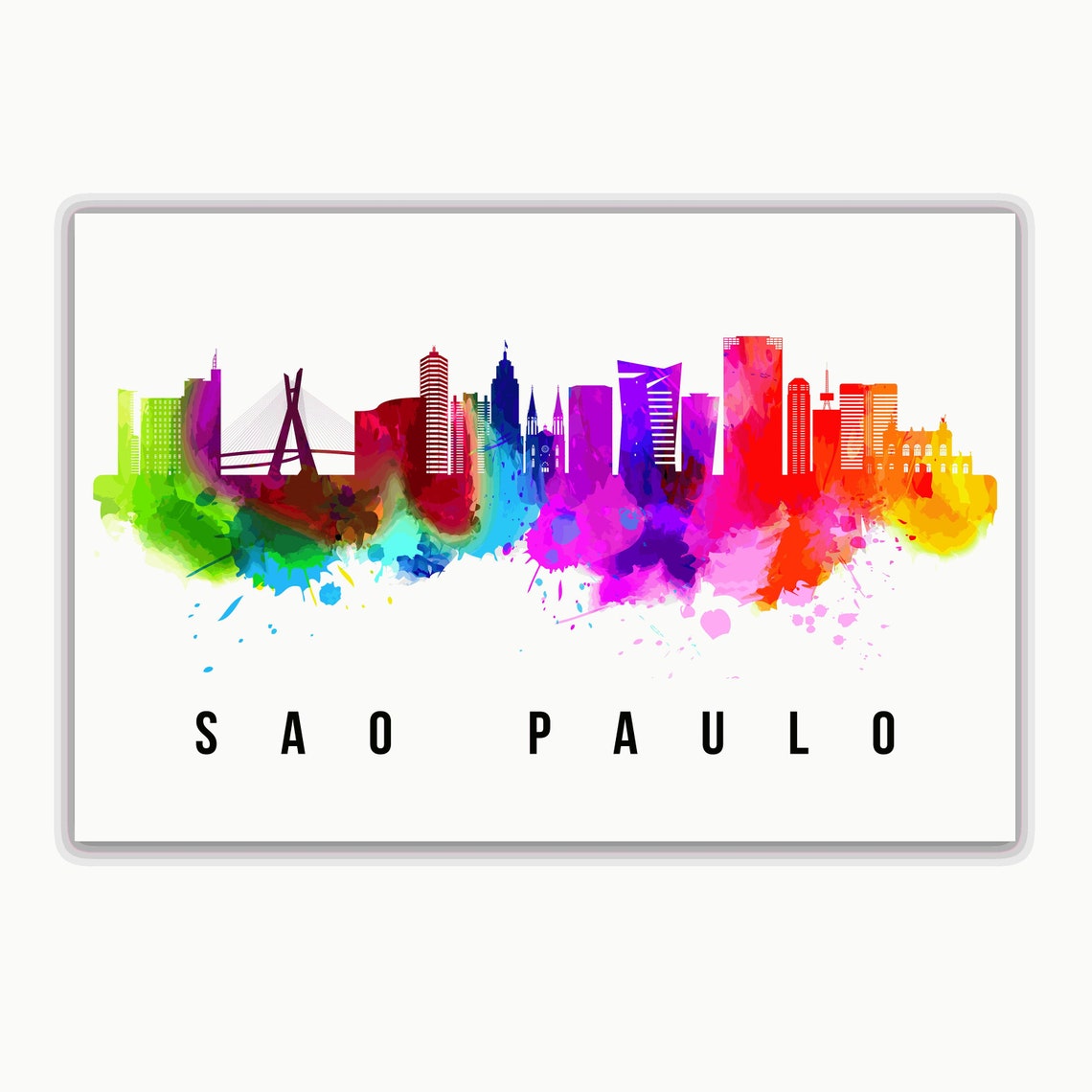 Sao Paulo Brazil Watercolor Skyline With Estaiada Bridge Poster - Image 2