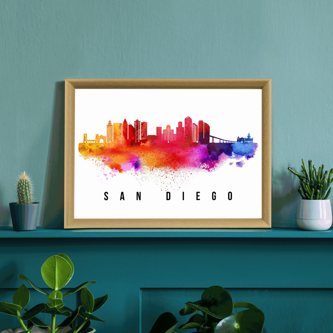 San Diego California Skyline Poster San Diego Cityscape Painting San Diego Landmark And Cityscape Print Home And Office Wall Art - Image 2