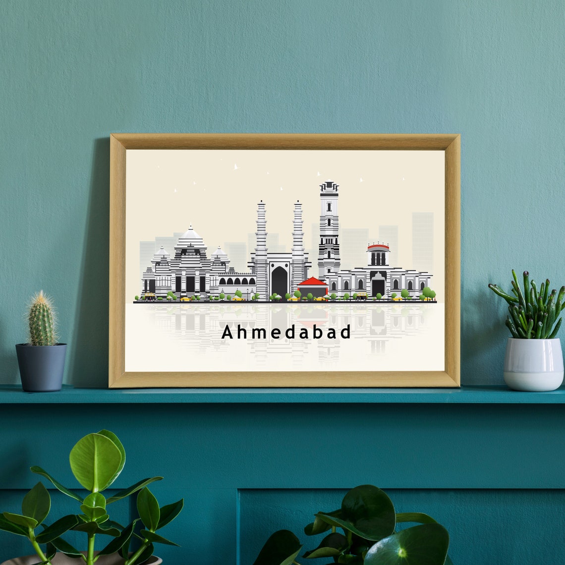 Ahmedabad India Modern Skyline Illustration Landmarks Travel Poster - Image 2