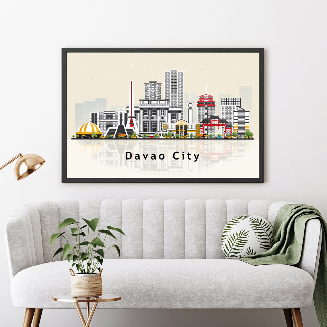 Davao City Philippines Golden Dome Skyline Illustration Travel Poster