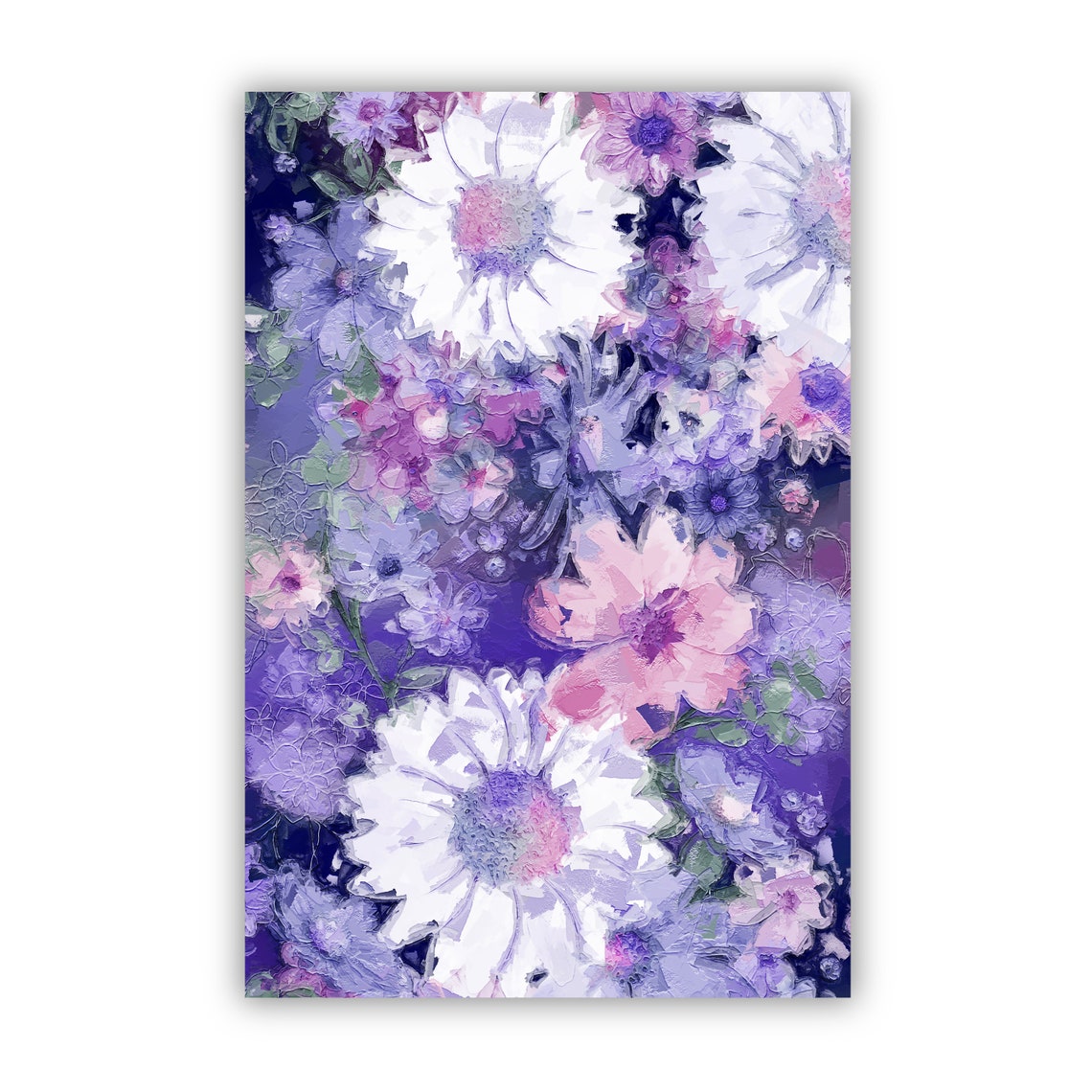 Violet Daisies Abstract Floral Texture Oil Painting Art Poster Print - Image 2