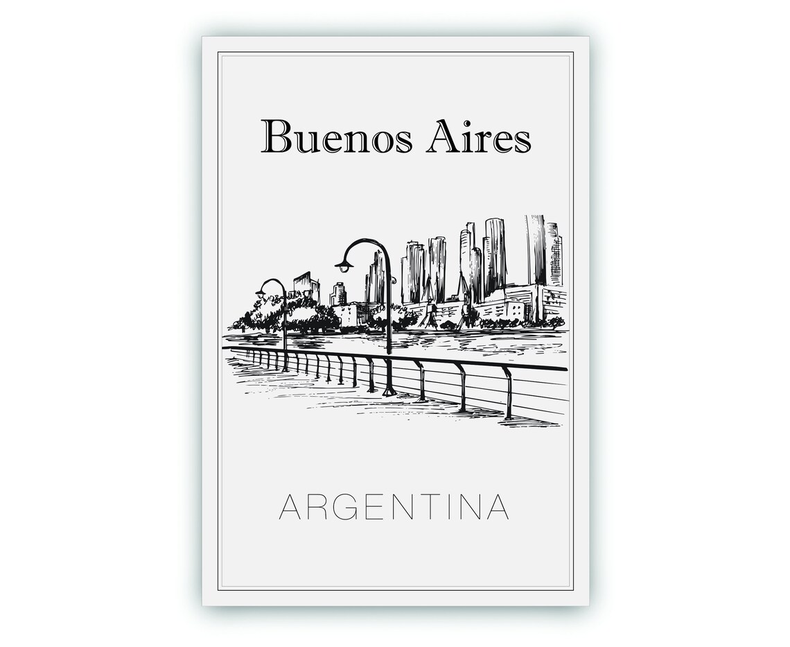 Buenos Aires Argentina Waterfront Skyline Docks Hand Sketch Art Poster - Image 2