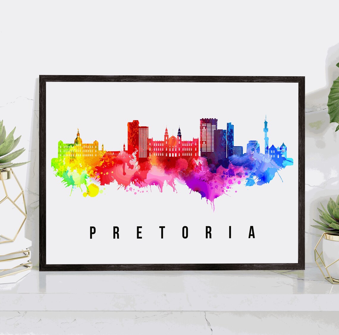 Pretoria South Africa Watercolor Rainbow Skyline Cityscape Poster