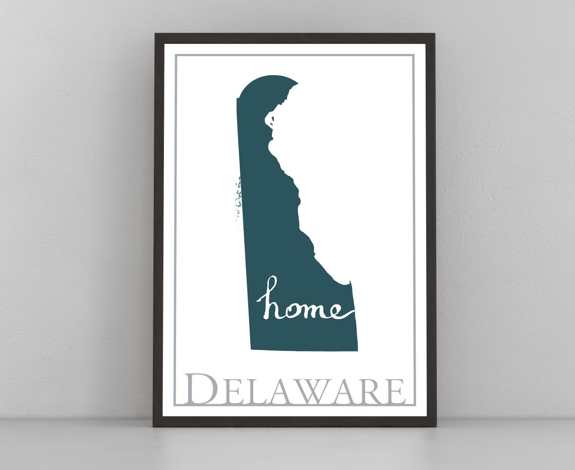 Delaware Home State Silhouette Minimal Teal Modern Map Wall Art Print