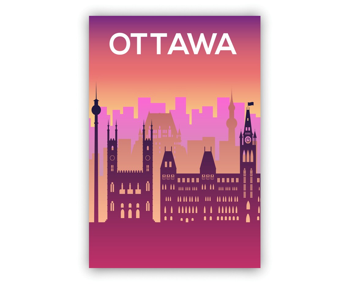 Ottawa Canada Parliament Skyline Sunset Minimalist Travel Poster Art - Image 2