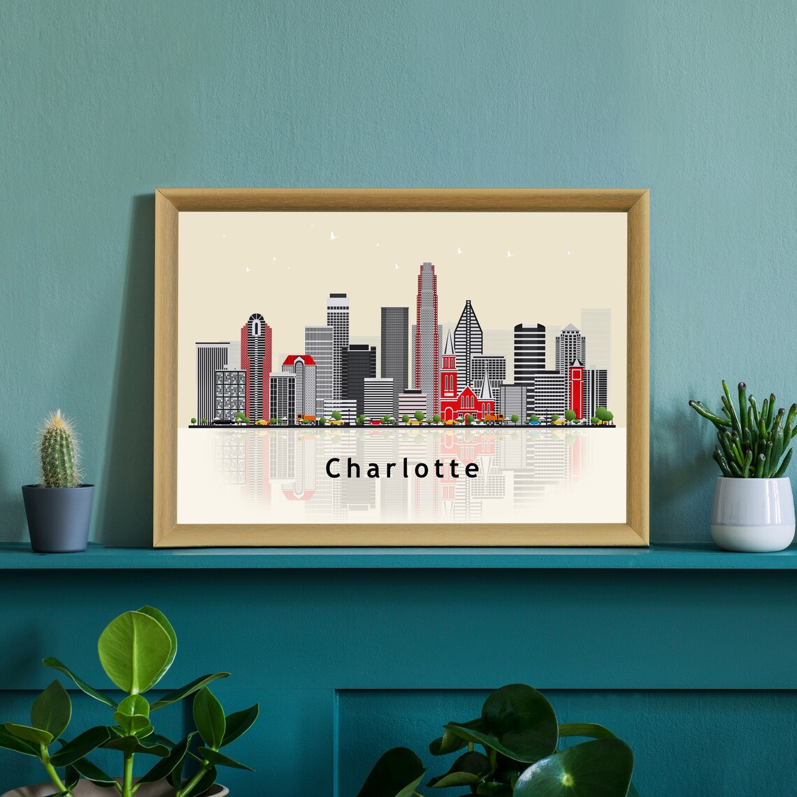 Charlotte North Carolina Skyline Illustration Downtown Towers Wall Art - Image 2
