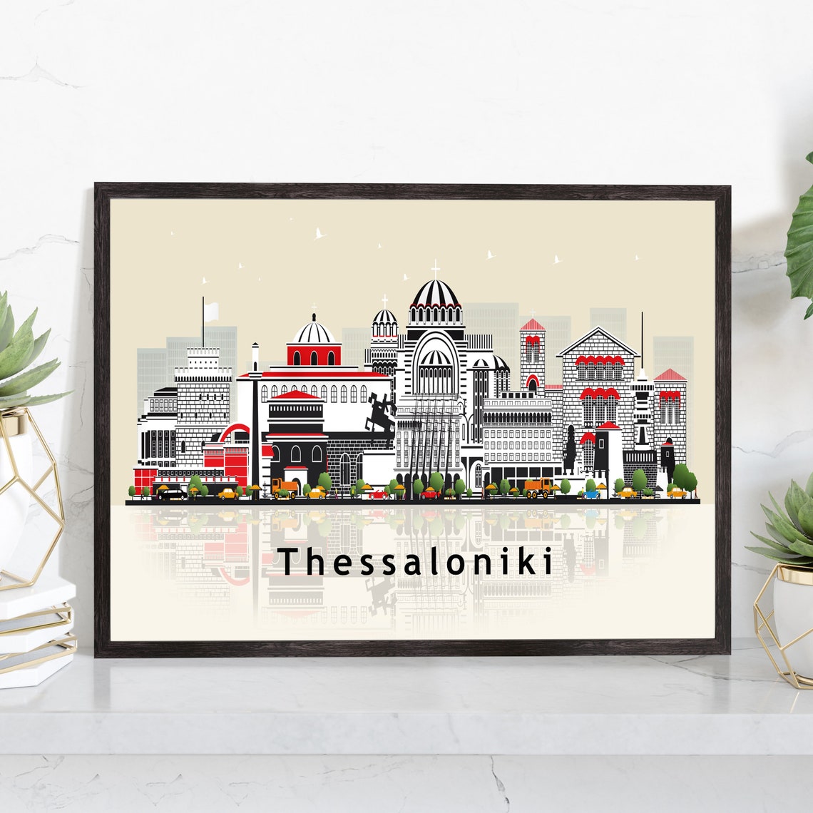Thessaloniki Greece Byzantine Churches Domes Skyline Travel Poster