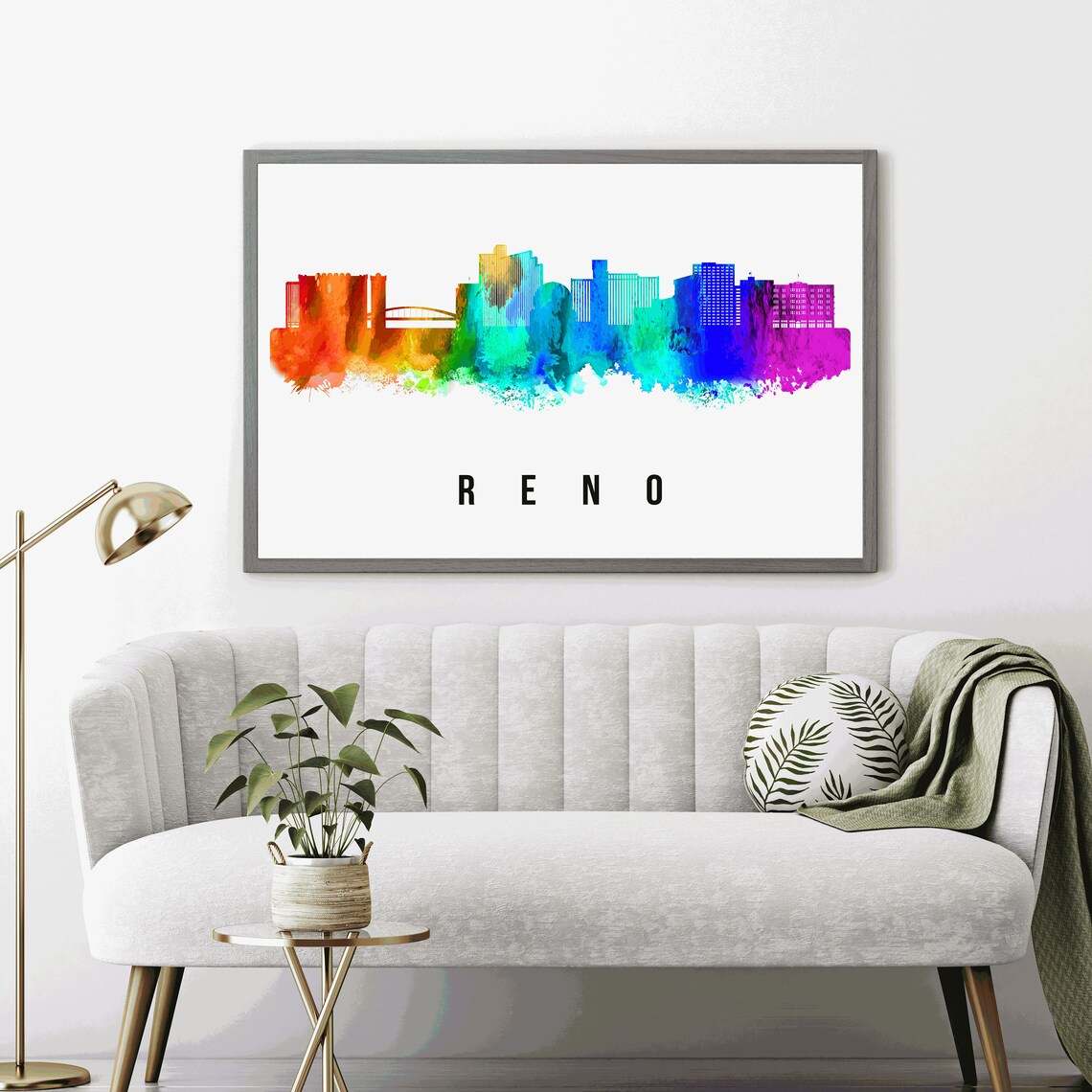 Reno Nevada Watercolor Skyline Downtown City Silhouette Poster - Image 3
