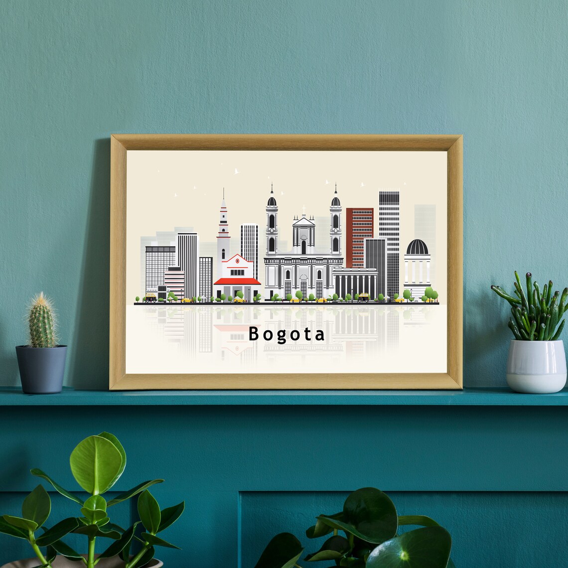Bogota Twin Domed Cathedral Skyline Illustration Travel Wall Poster - Image 2