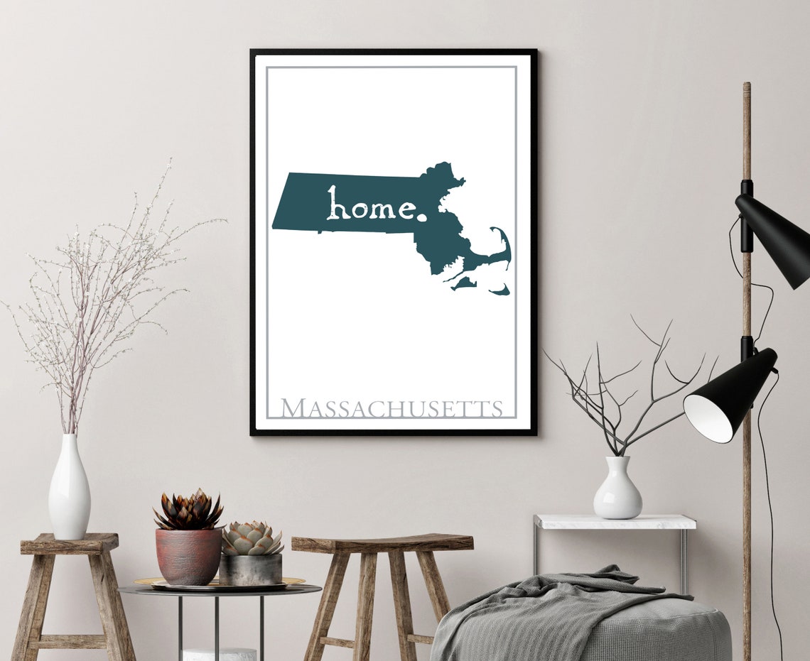 Massachusetts Home State Map Teal Silhouette Minimal Wall Poster - Image 3