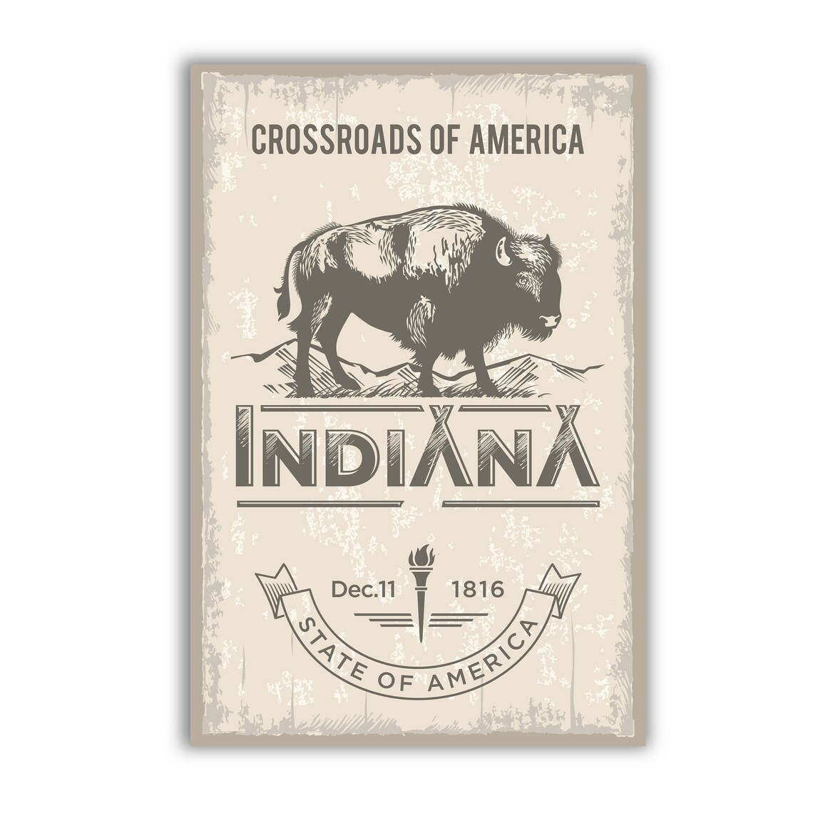 Indiana Crossroads of America Bison Vintage State Emblem Art Poster - Image 2