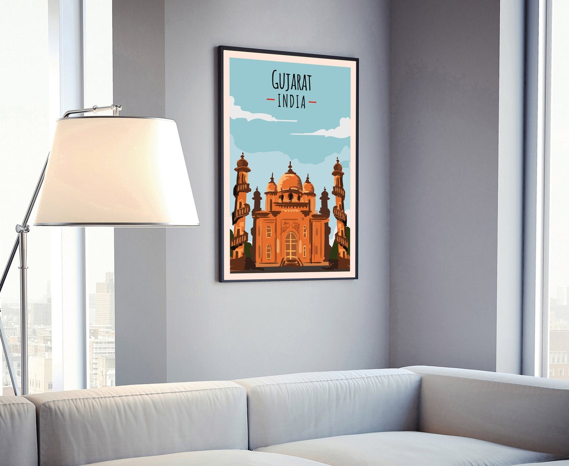 Gujarat India Red Sandstone Mosque Dome Retro Travel Wall Poster - Image 4