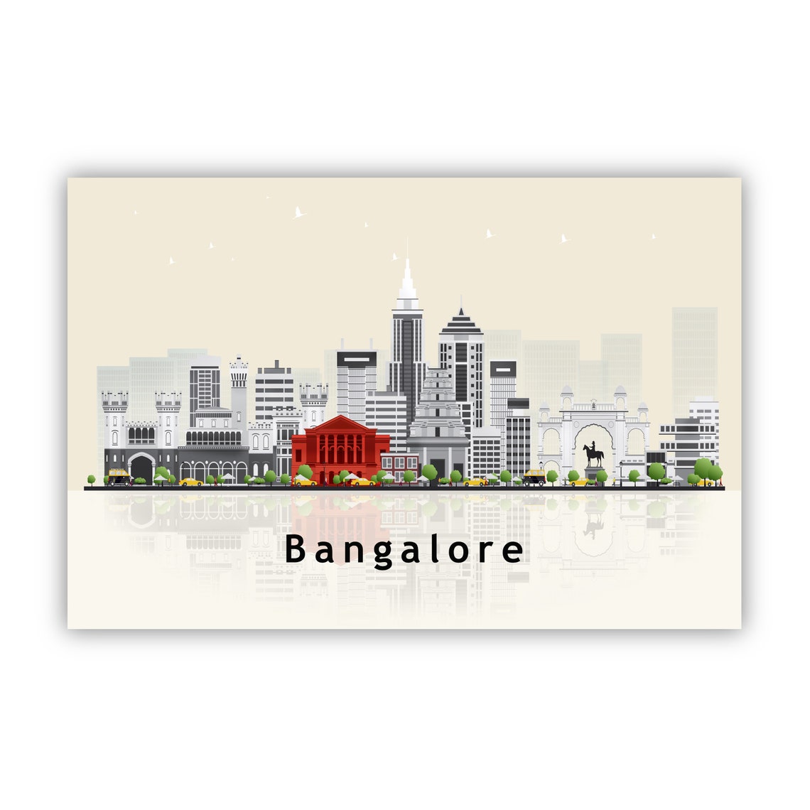Bangalore India City Skyline Illustration Modern Landmark Poster - Image 2
