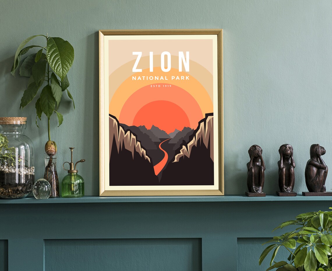 Zion National Park Estd 1919 Sunset Canyon Retro Vintage Travel Poster - Image 3