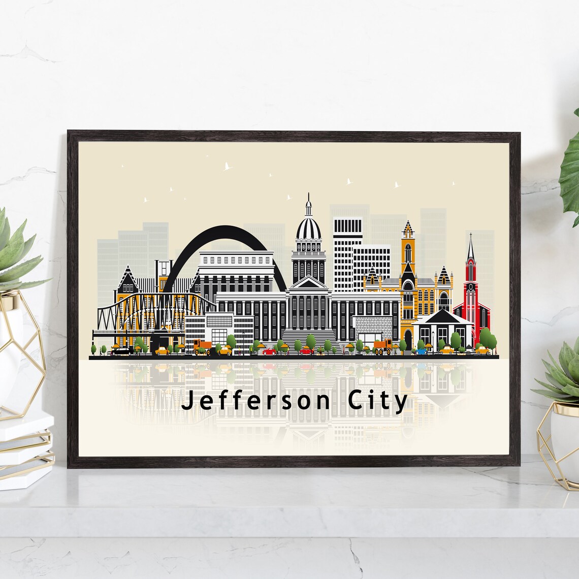 Jefferson City Missouri Capitol Dome Flat Illustration Travel Poster