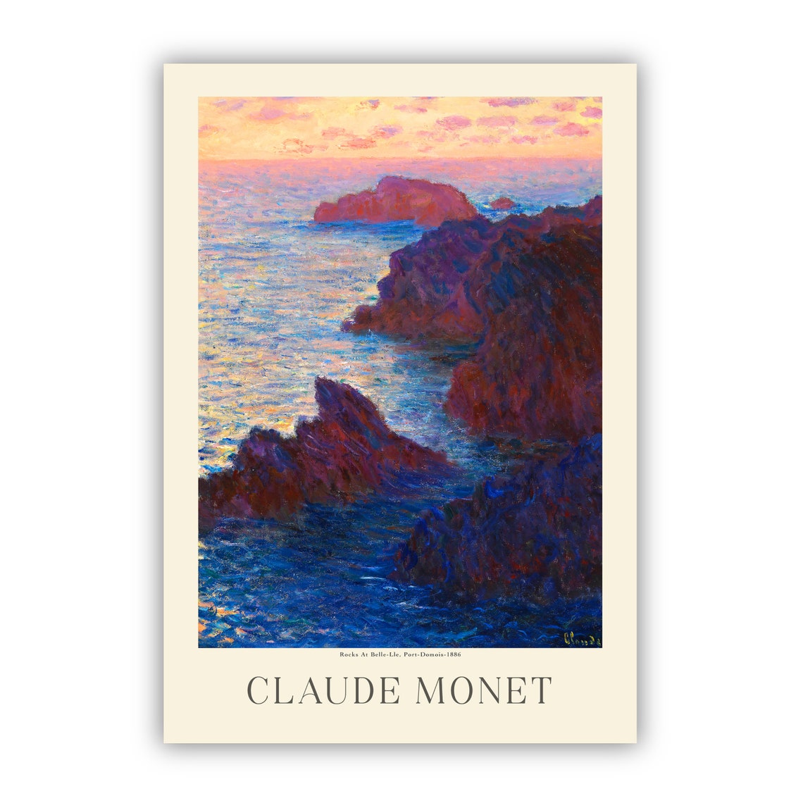 Claude Monet Rocky Coast Sunset Red Rocks Blue Sea Art Poster - Image 3