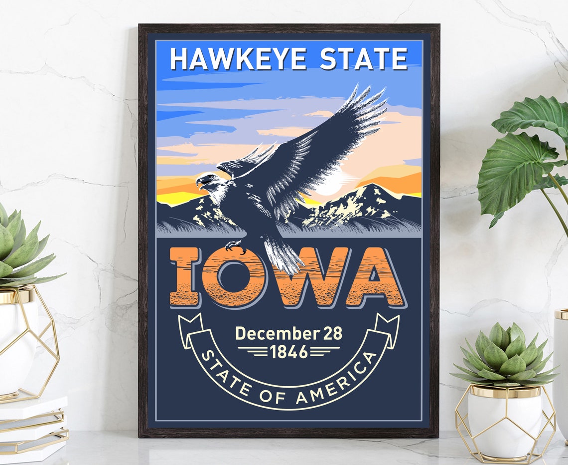 United States Iowa State Poster Iowa Poster Print Iowa State Emblem Poster Retro Travel State Poster Home Wall Art Office Wall Art