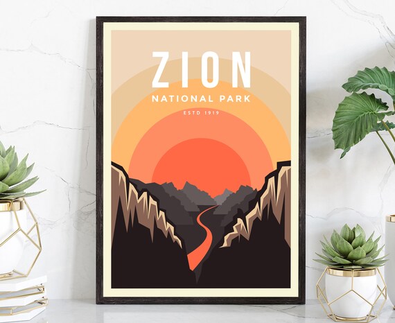 Zion National Park Estd 1919 Sunset Canyon Retro Vintage Travel Poster