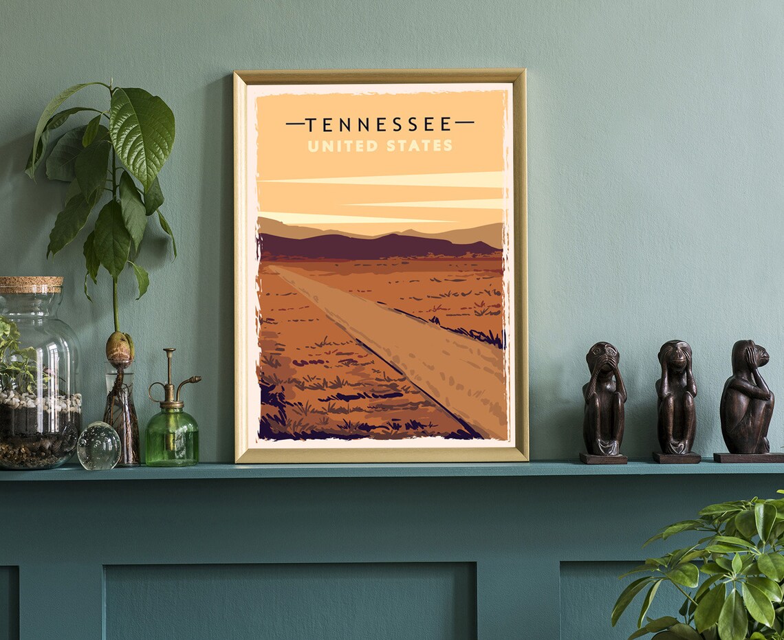 Tennessee United States Vintage Field Road Sunset Travel Poster - Image 3