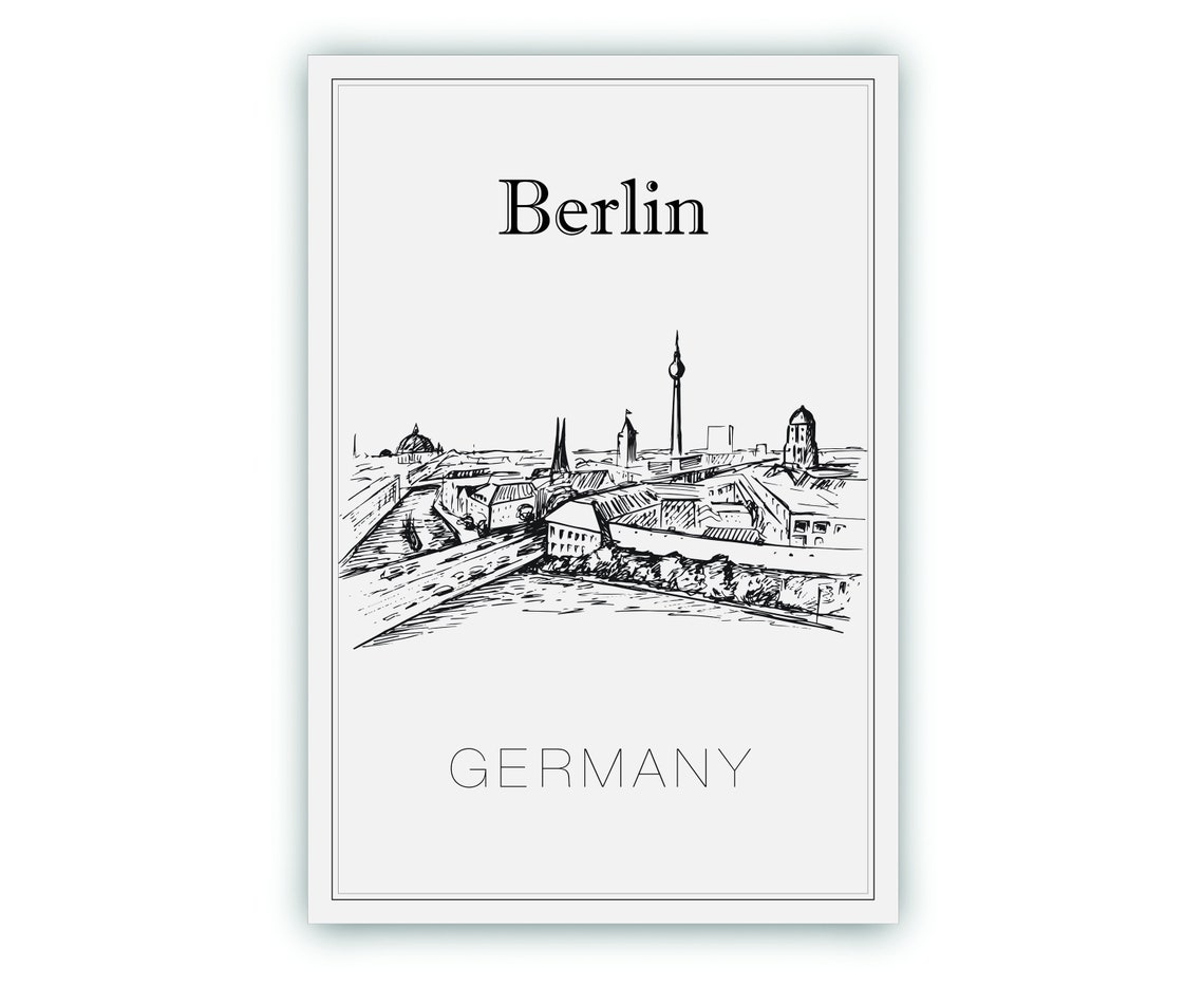 Berlin Germany TV Tower River Skyline Hand Drawn Sketch Art Poster - Image 2