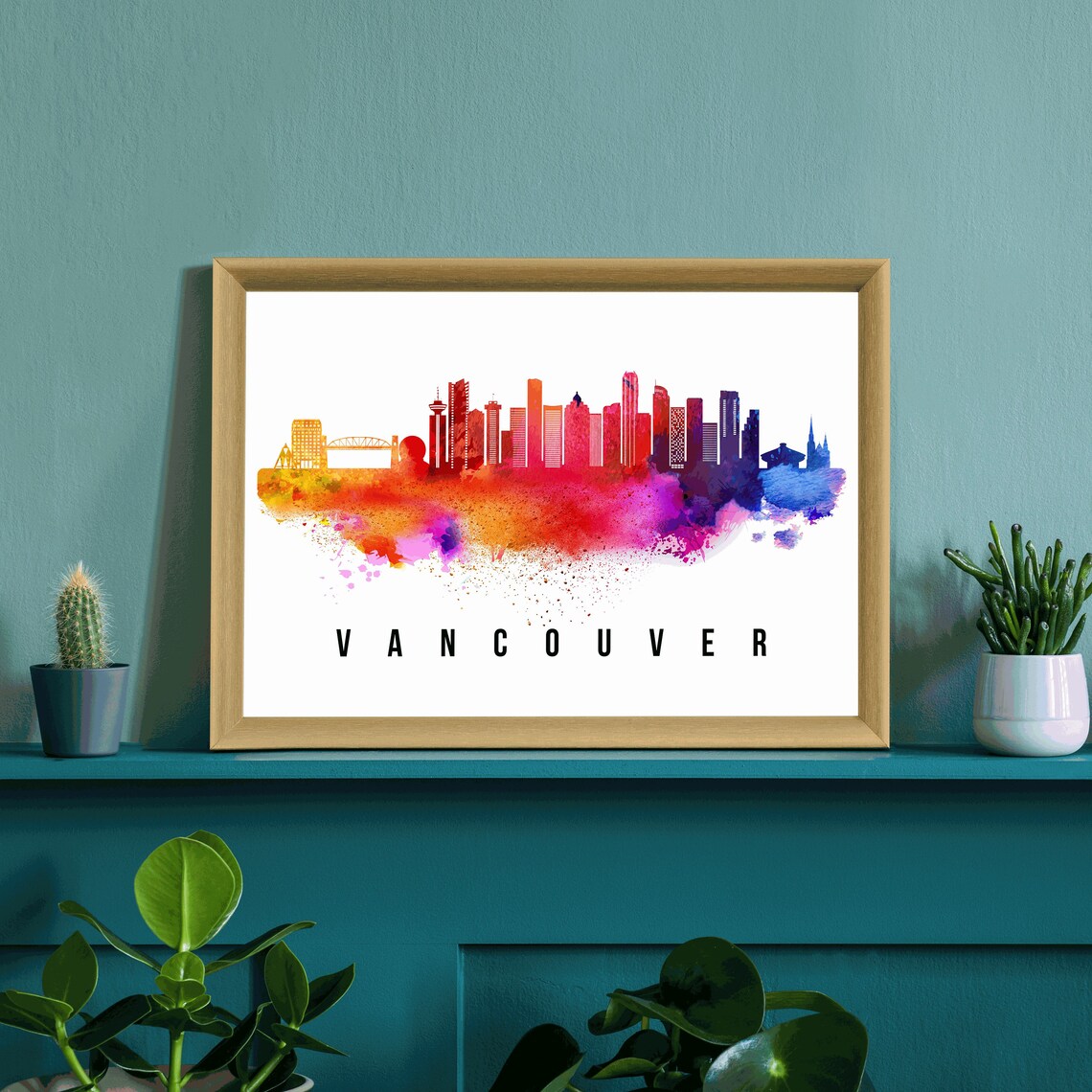 Vancouver Canada Rainbow Watercolor Skyline Sunset Glow Travel Poster - Image 3