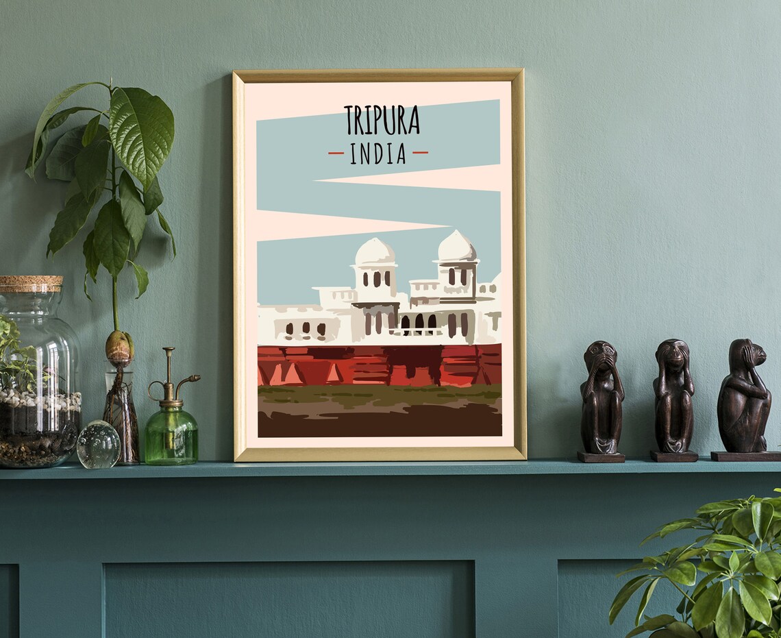 Tripura India White Domed Palace Water Reflection Travel Art Poster - Image 3