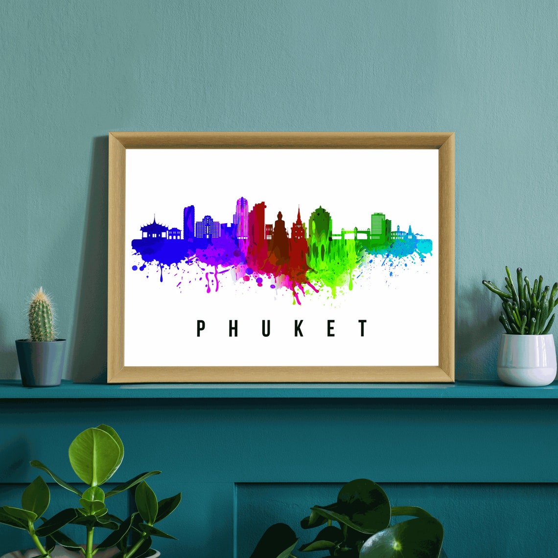 Phuket Thailand Rainbow Watercolor Skyline Art Travel Poster - Image 3