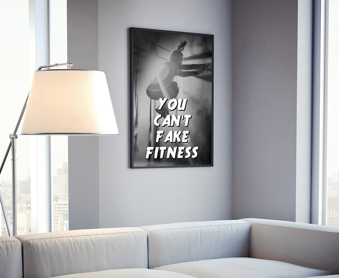 You Cant Fake Fitness Quote Runner Silhouette Black Circle Poster - Image 4