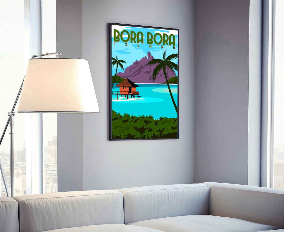 Bora Bora Island Overwater Bungalow Tropical Lagoon Travel Poster - Image 4
