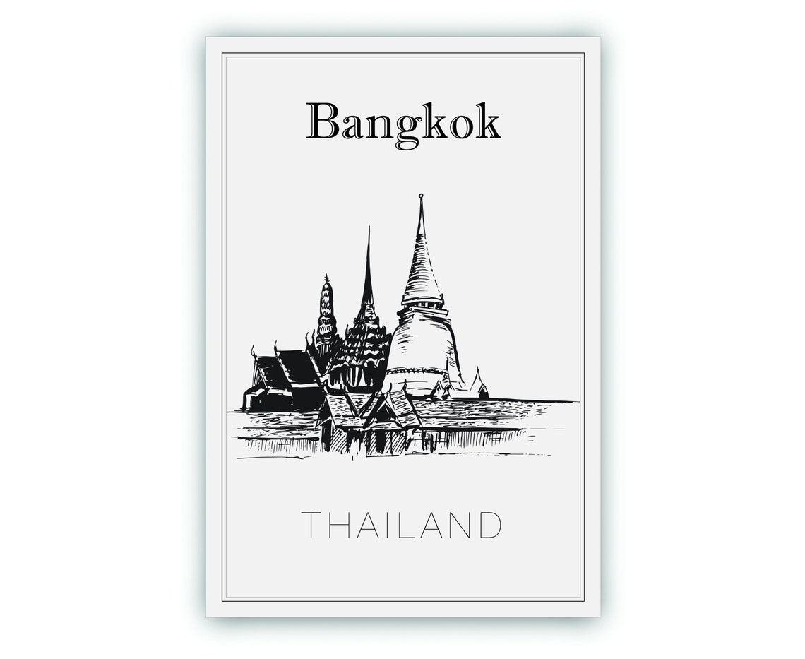 Bangkok Thailand Temple Stupa Spires Old Town Hand Sketch Poster - Image 2