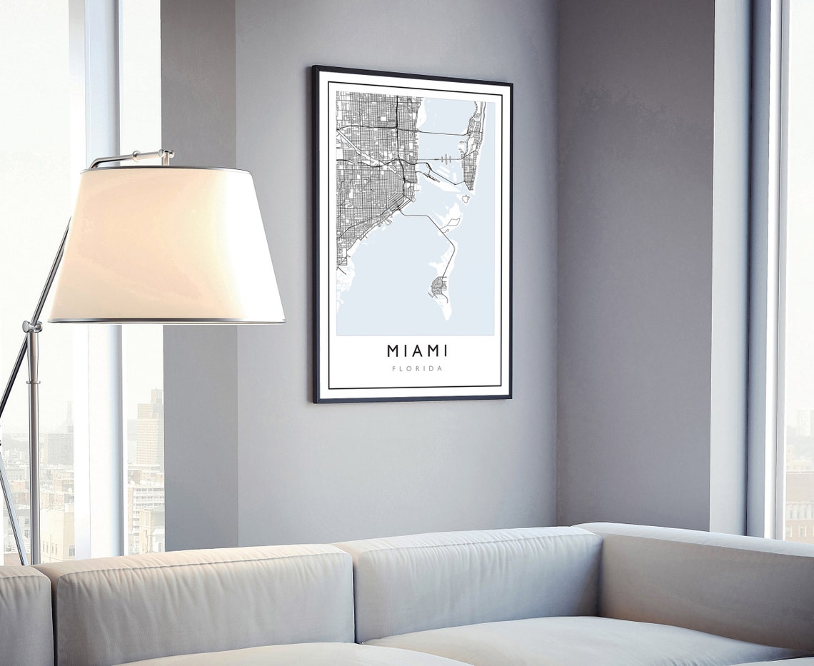 Miami Florida Minimalist Street Map Black White City Art Poster - Image 4