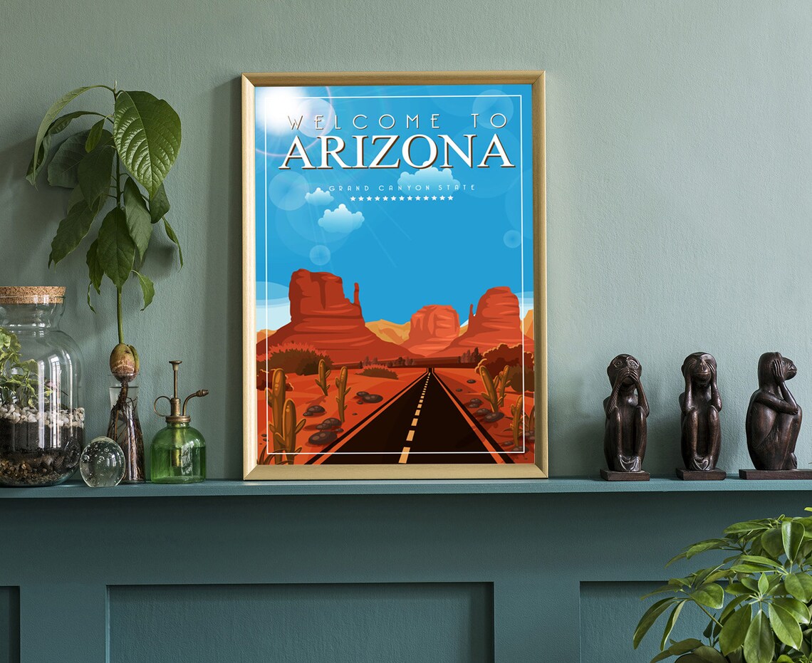 Arizona Grand Canyon State Retro Travel Poster Desert Road Art - Image 3