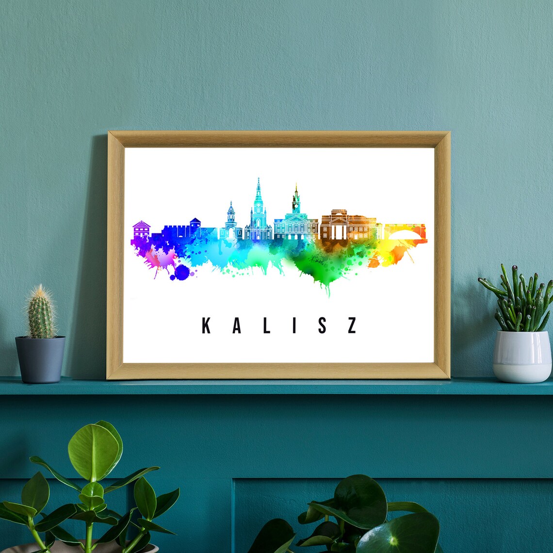 Kalisz Poland Oldest City Churches Watercolor Skyline Poster - Image 2