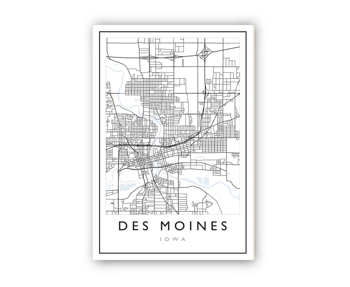 Des Moines Iowa City Map Iowa City Road Map Poster City Street Map Print Modern Us City Map Home Art Decoration Office Wall Art Print - Image 2