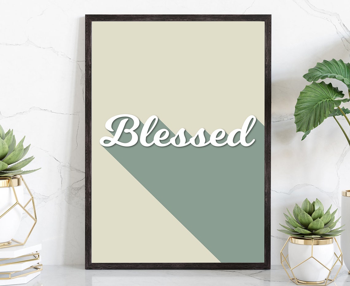 Blessed Script Quote Sage Green Geometric Modern Wall Art Poster