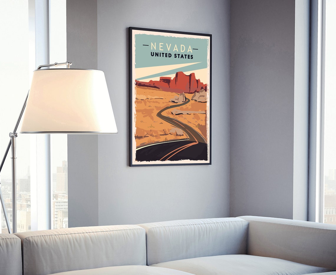Nevada Desert Highway Red Rock Mesas Vintage Retro Travel Poster - Image 4