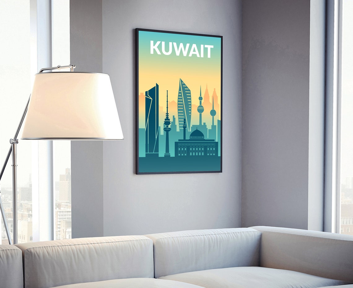 Kuwait Middle East Towers Solid Color Skyline Silhouette Travel Poster - Image 4