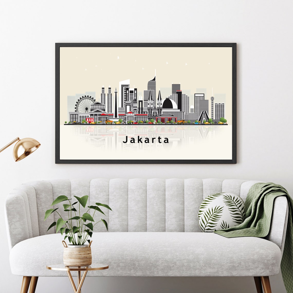 Jakarta Indonesia City Skyline Ferris Wheel Modern Travel Poster