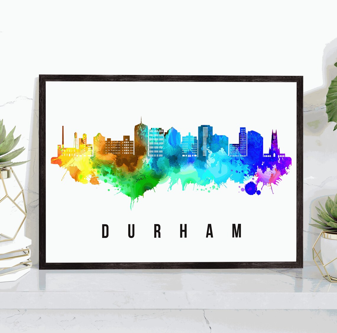 Durham North Carolina Watercolor Skyline City Silhouette Poster