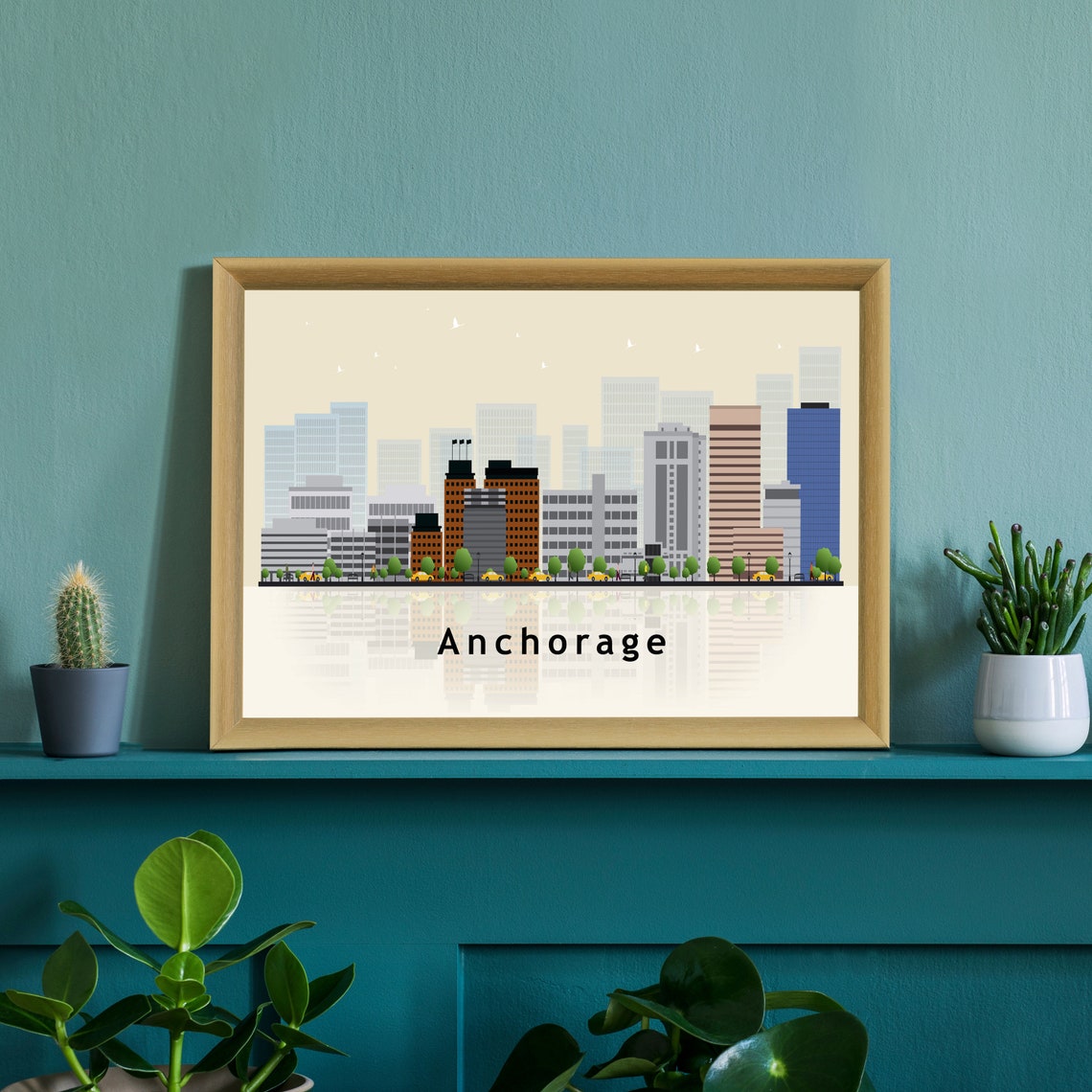 Anchorage Alaska Downtown Skyline Vector Illustration City Poster - Image 2