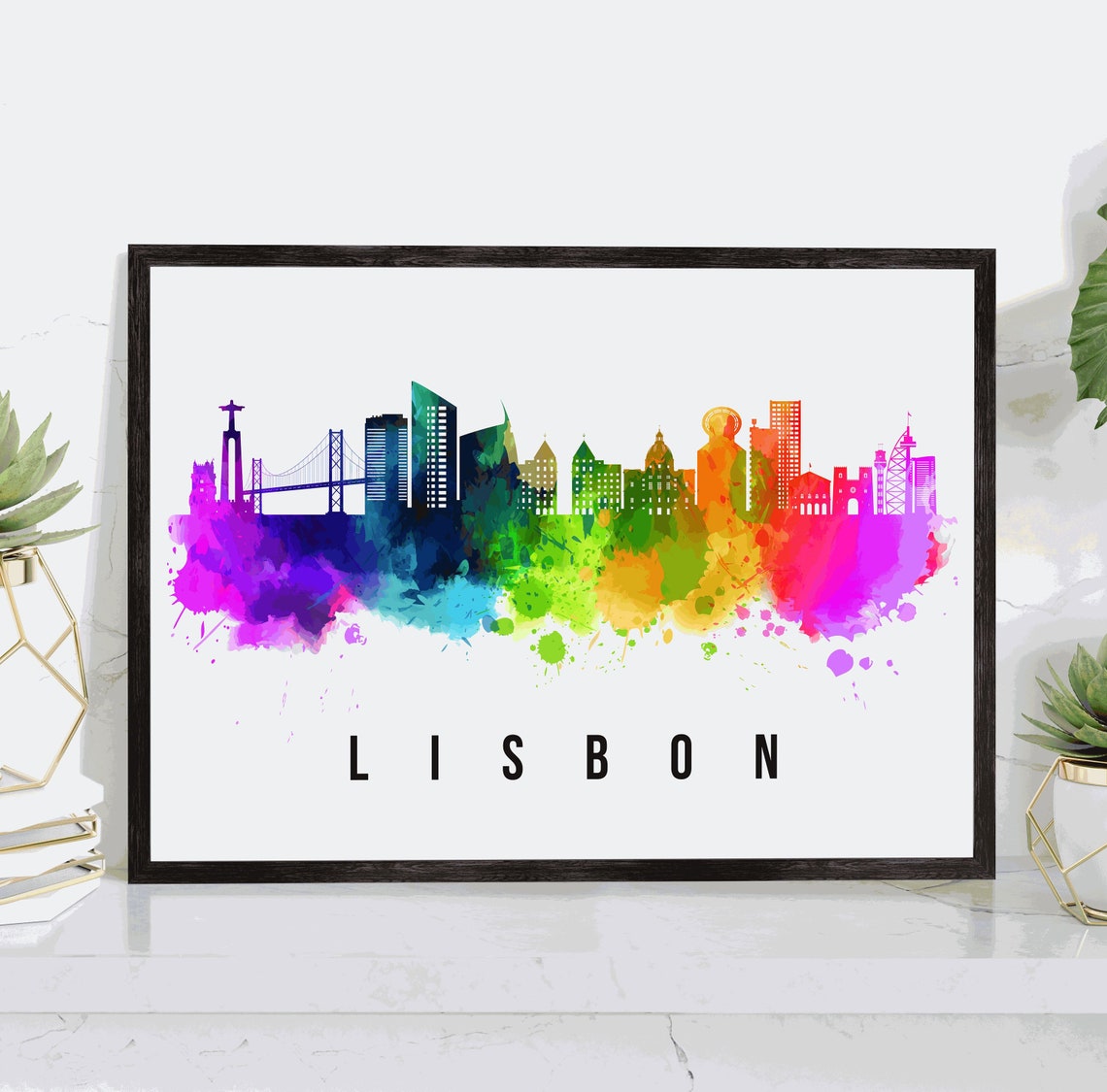 Lisbon Portugal Poster Skyline Poster Print Cityscape Landmark Lisbon City Poster Illustration Poster Home Office Wall Art Decoration
