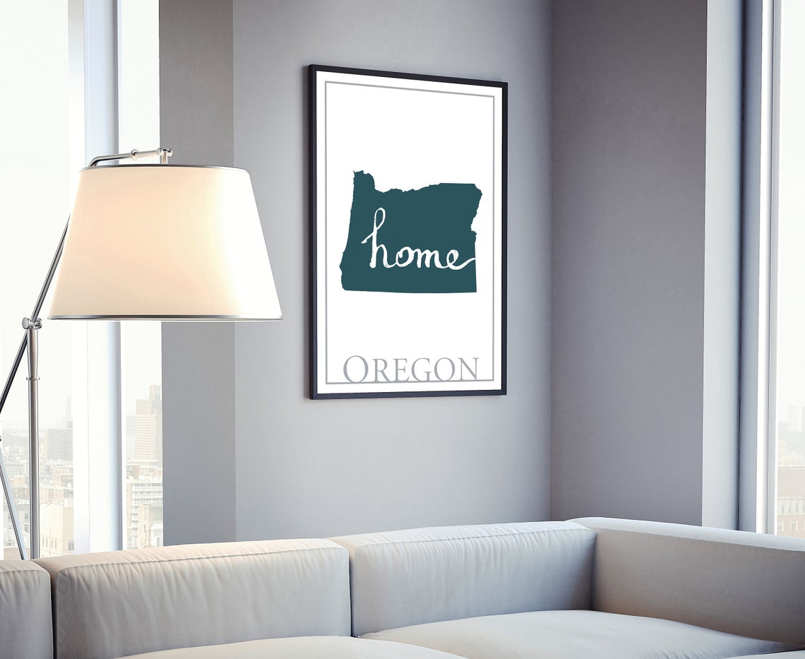 Oregon Modern Home State Silhouette Teal Map Wall Art Print Poster - Image 4