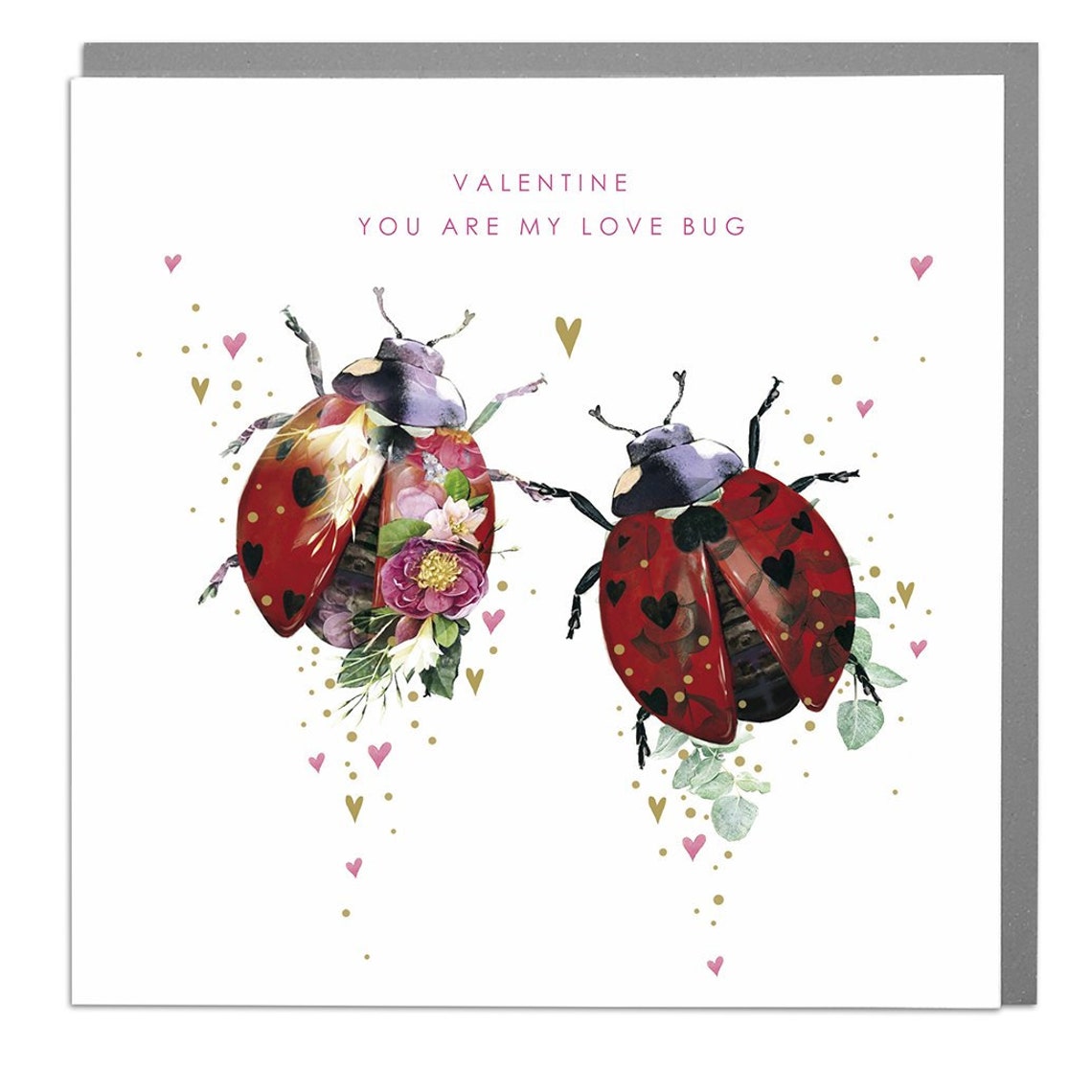 Ladybird Love Bug Valentine Card Floral Hearts Holiday Art Print