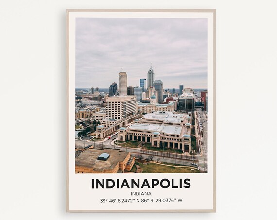 Indianapolis Indiana City Skyline Aerial Photo Travel Poster