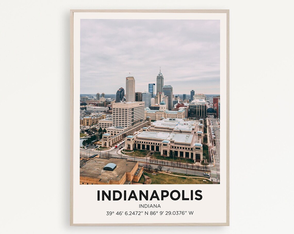 Indianapolis Indiana City Skyline Aerial Photo Travel Poster