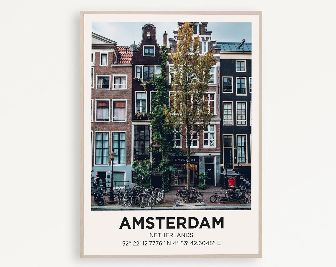 Amsterdam Netherlands Canal Houses and Bicycles Photography Poster